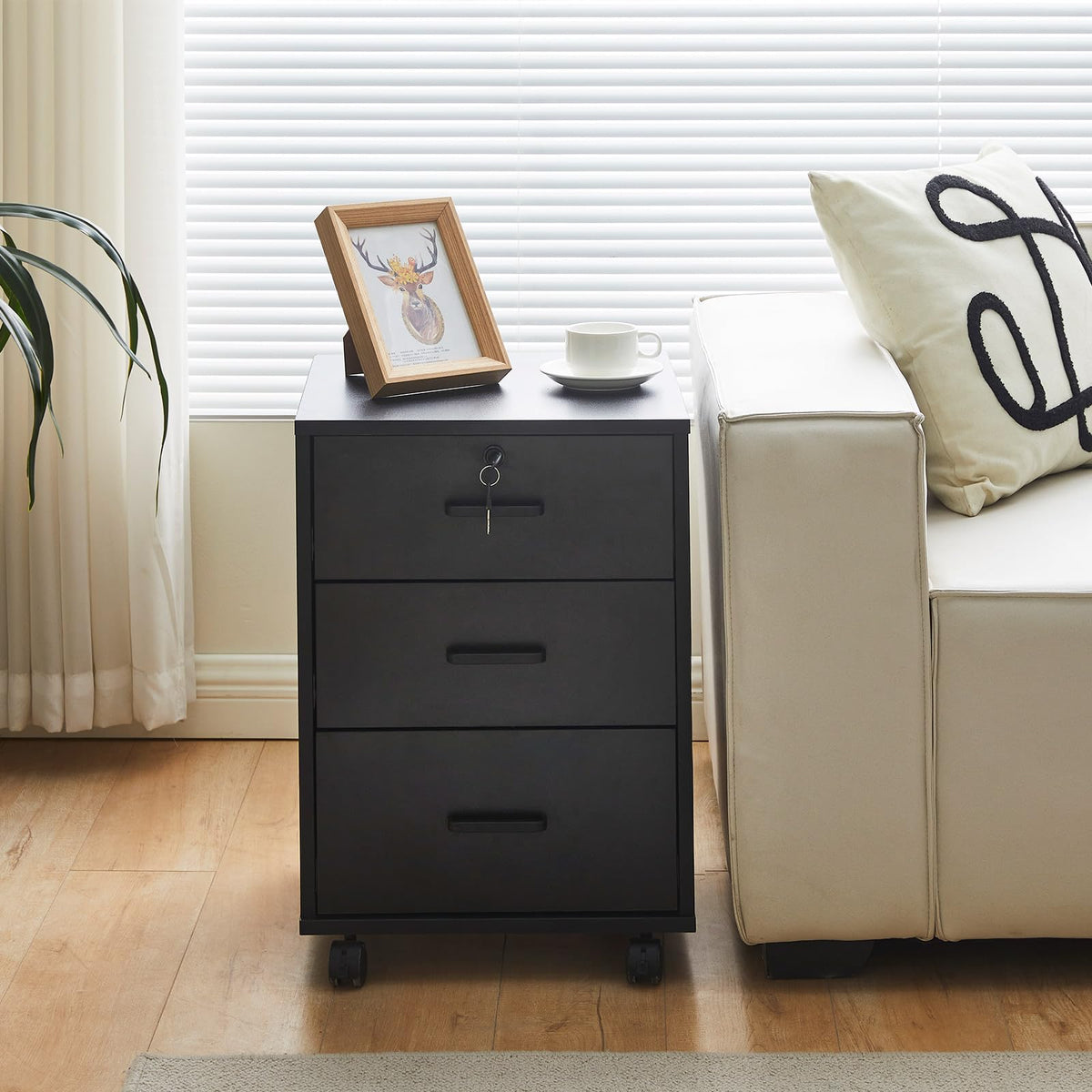 3 Drawer Black File Cabinet with Lock V9825