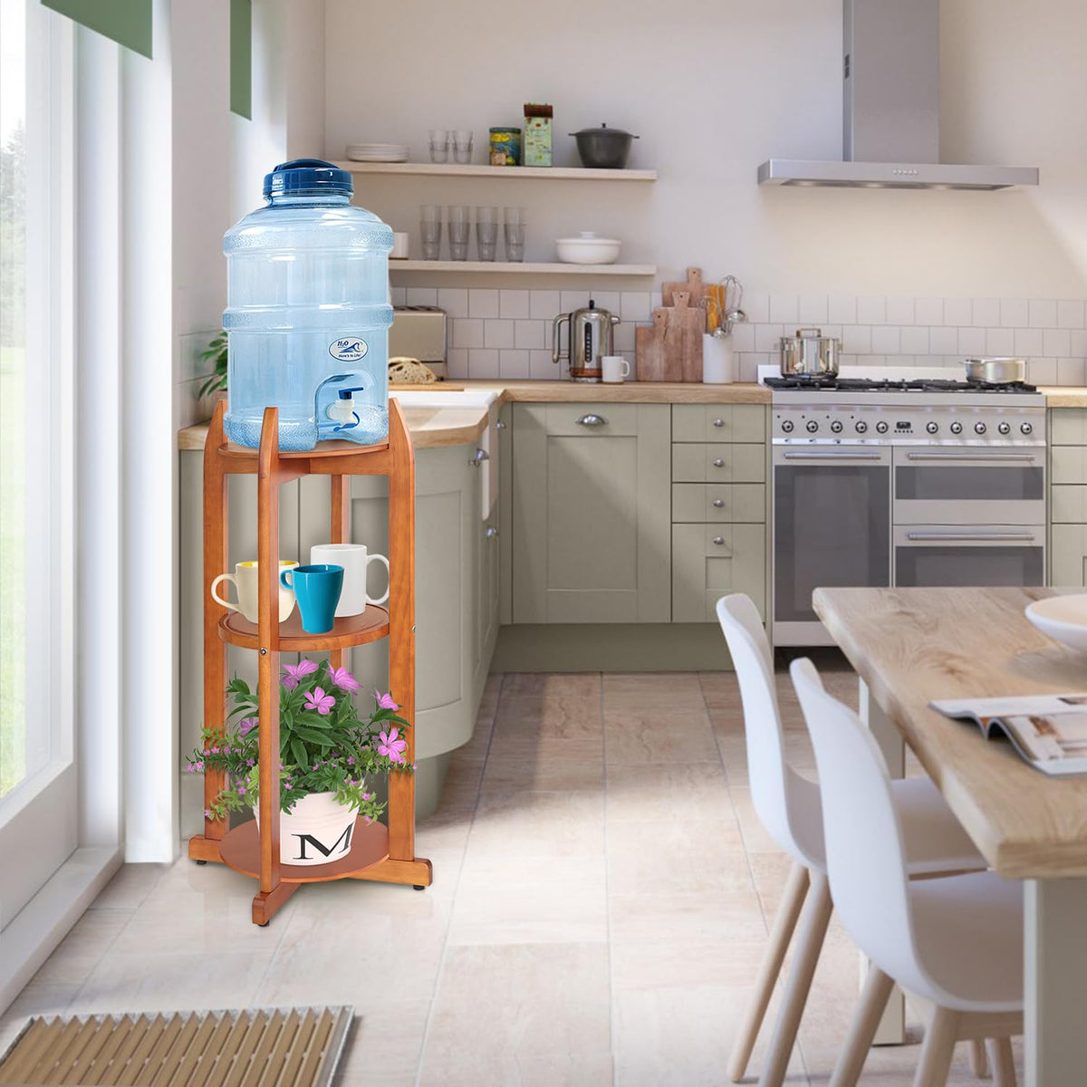 Solid Wood Water Dispenser Floor Stand with 3 Shelves G89493