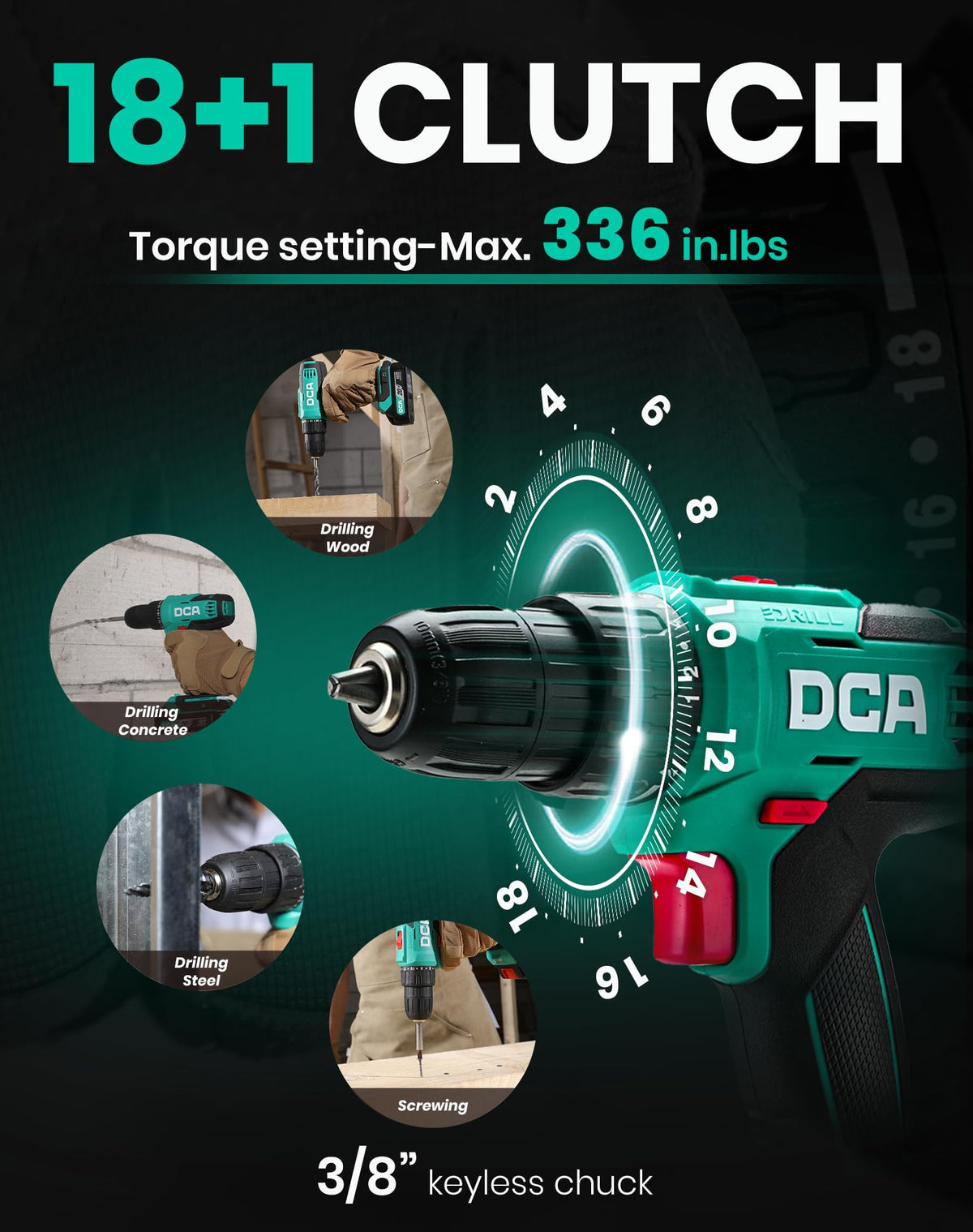 Cordless Drill Set 354 in-lbs Torque 3/8" Keyless Chuck 20V C79674