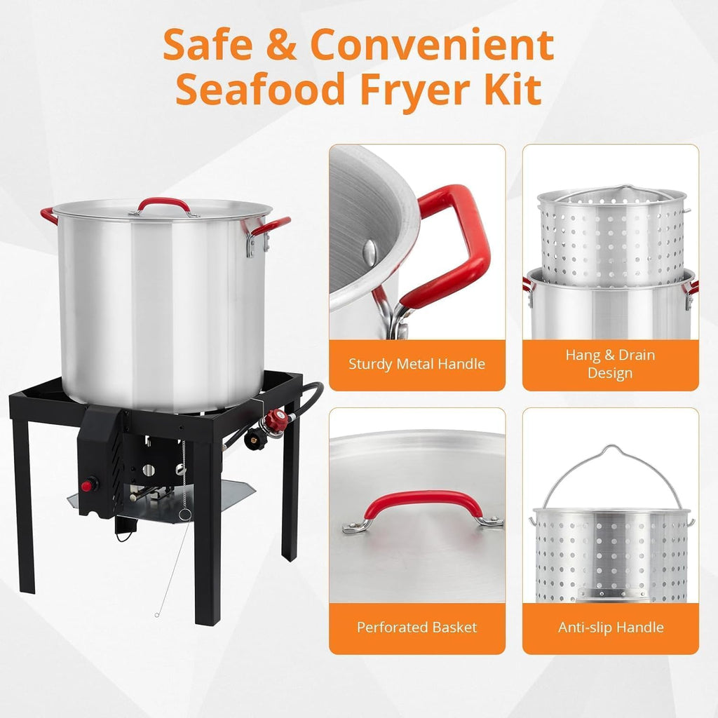 60 Qt Aluminum Seafood Boil Pot with Basket and Burner S744004