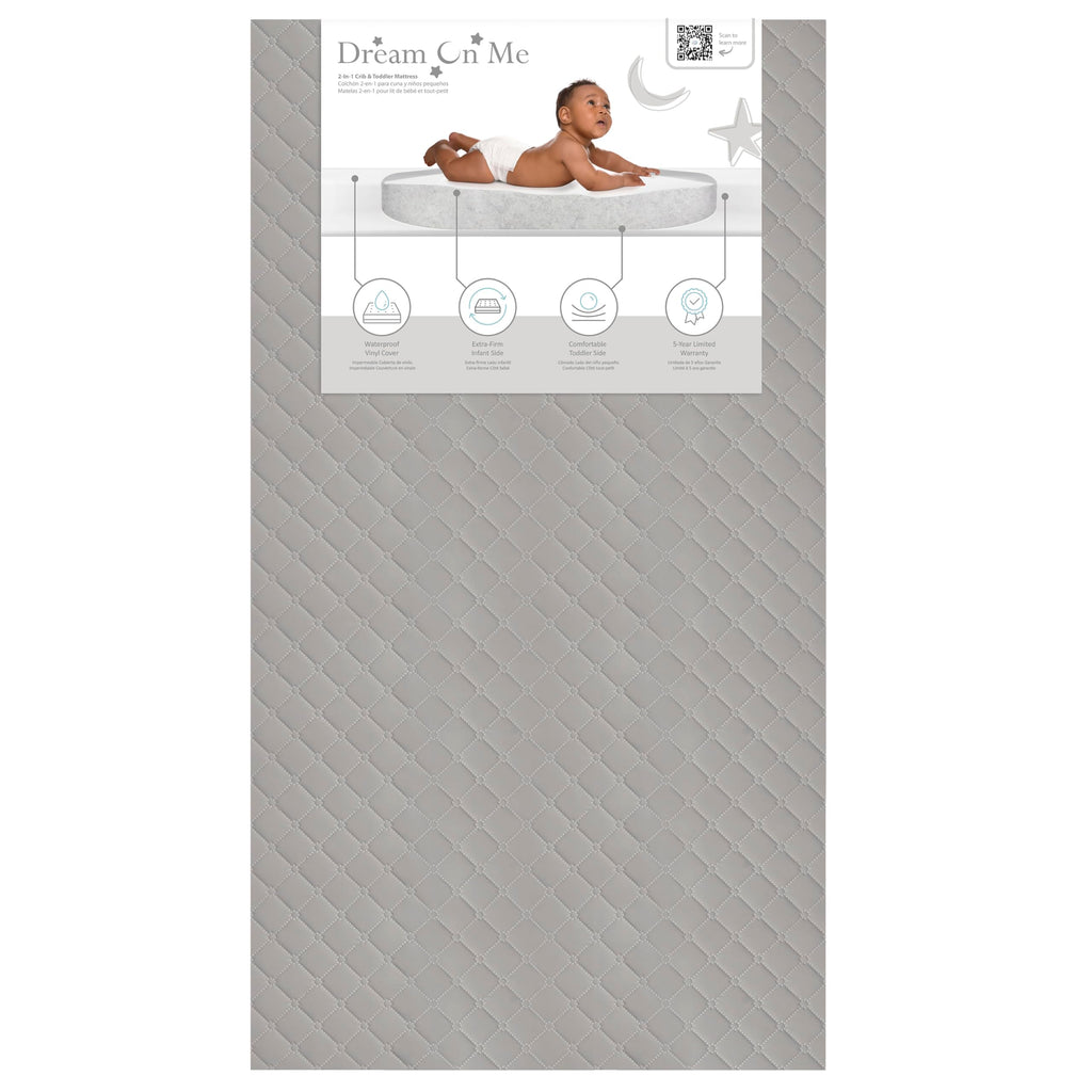 4” Firm Fiber Crib & Toddler Bed Mattress, Dual-Sided, Waterproof, Grey Embossed Vinyl Cover X908