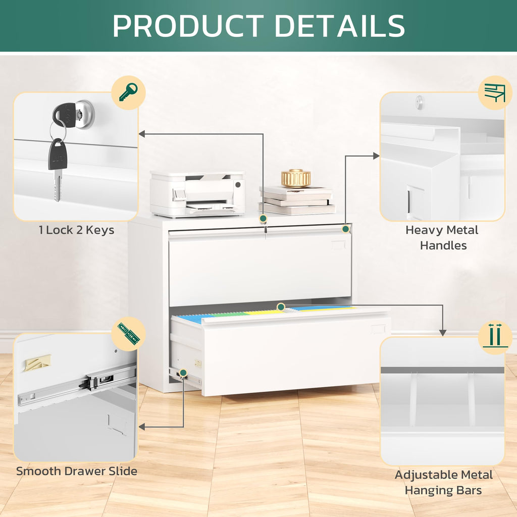 White 2 Drawer Metal File Cabinet with Lock W926