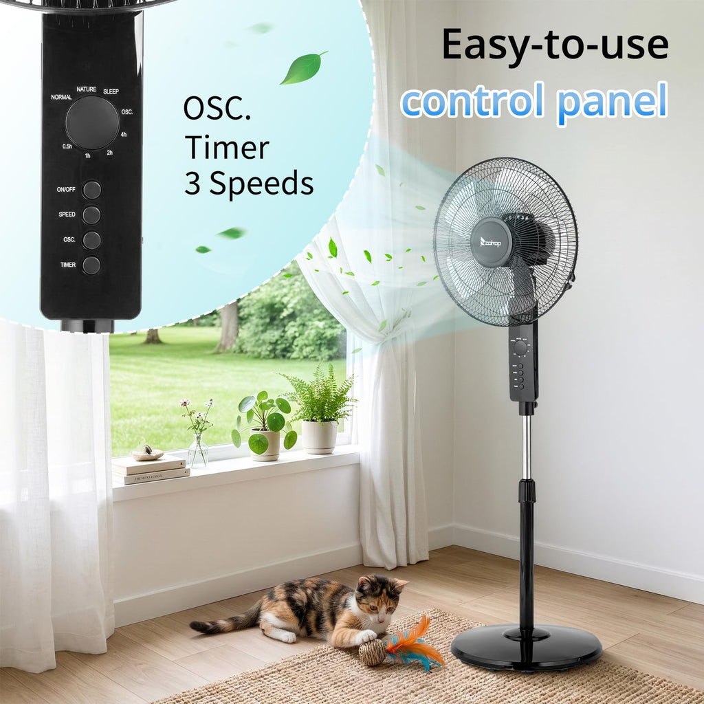 16 inch Oscillating Pedestal Fan with Remote Control, Black M8773