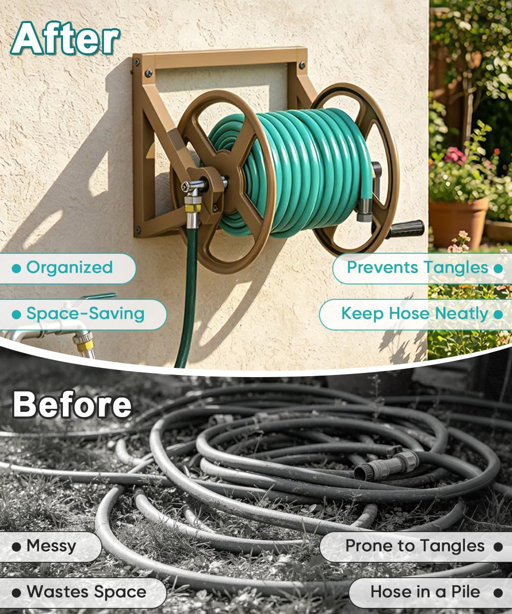 Wall Mounted Metal Garden Hose Reel Holds 125 ft H471