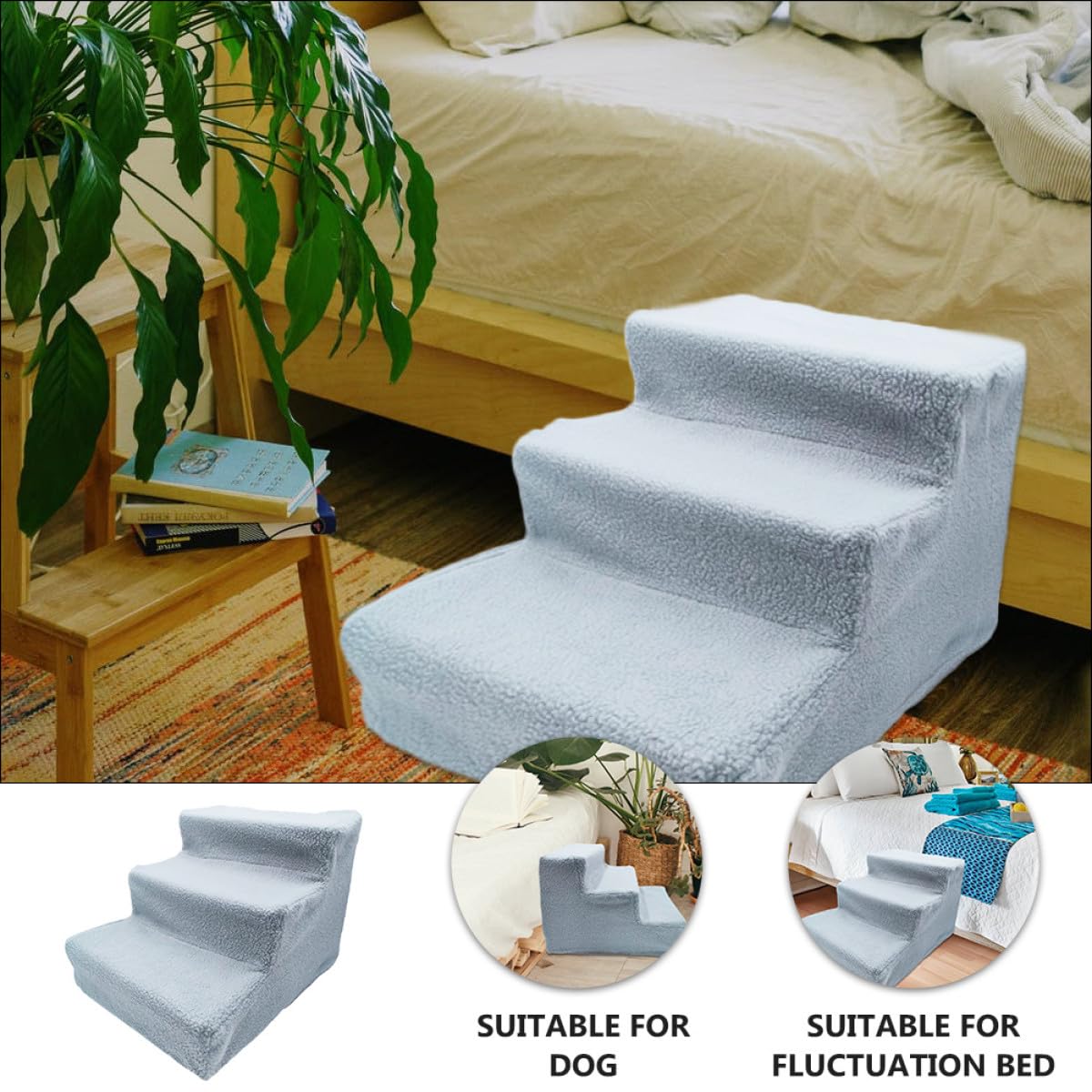 Gray Plush Non-Slip Pet Stairs A202709