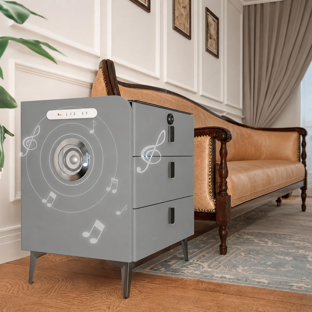 Wireless Charging Fingerprint Lock Nightstand Y85096