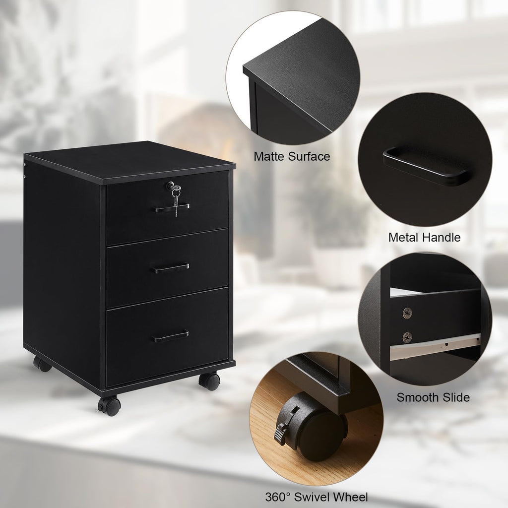 3 Drawer Black File Cabinet with Lock V9825