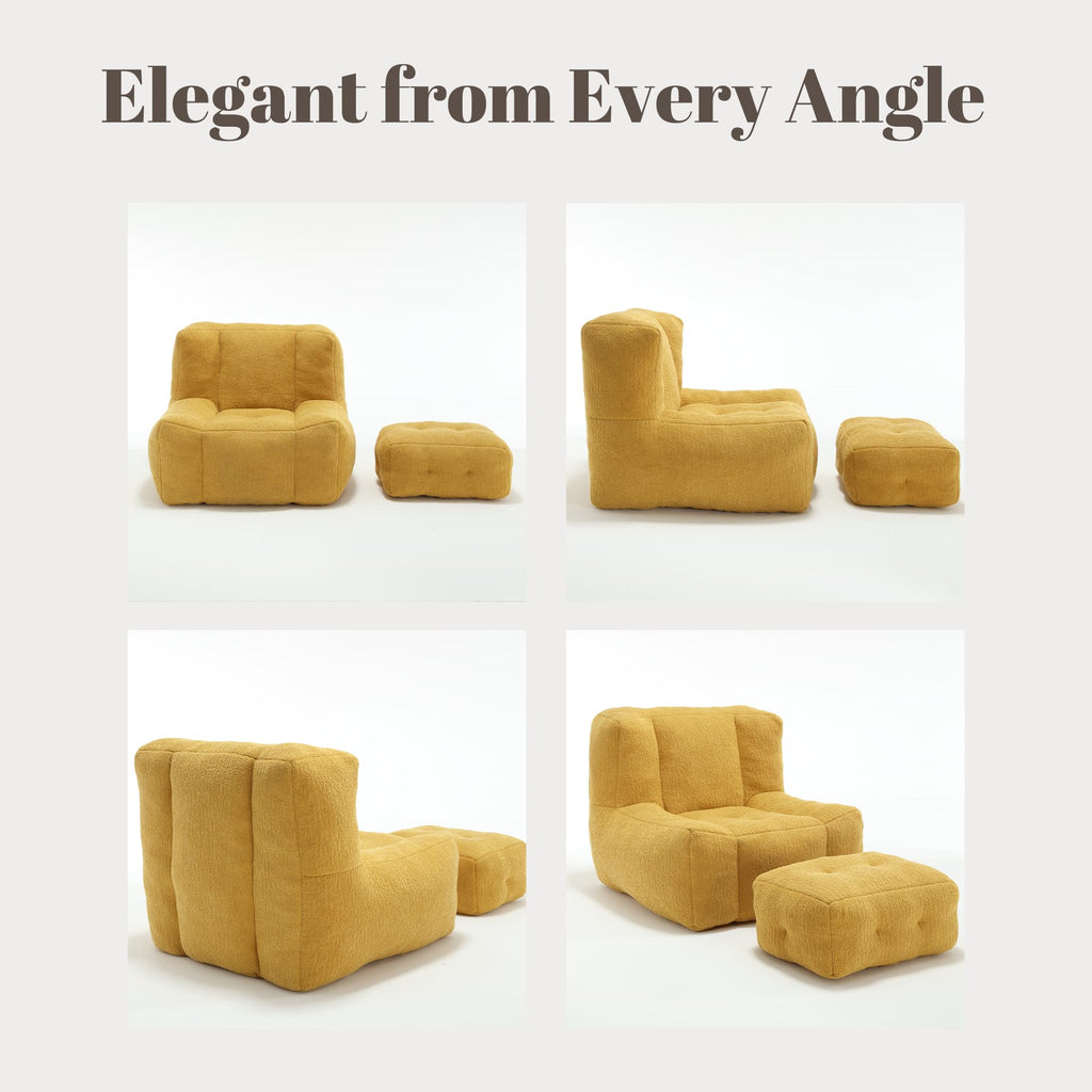 Yellow Memory Foam Bean Bag Chair with Ottoman L30628
