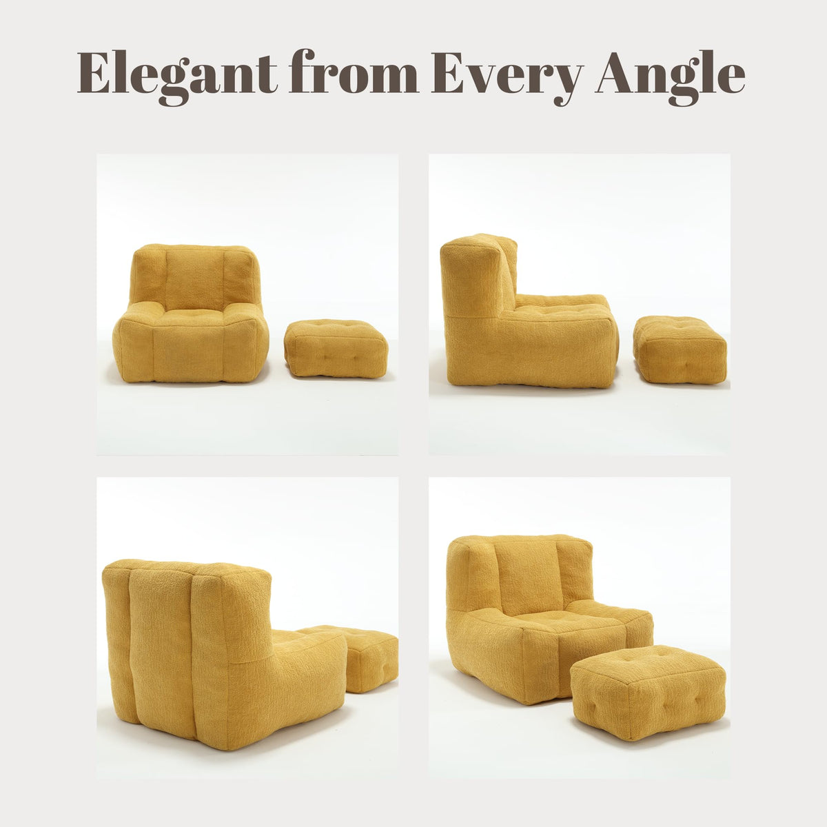 Yellow Memory Foam Bean Bag Chair with Ottoman L30628