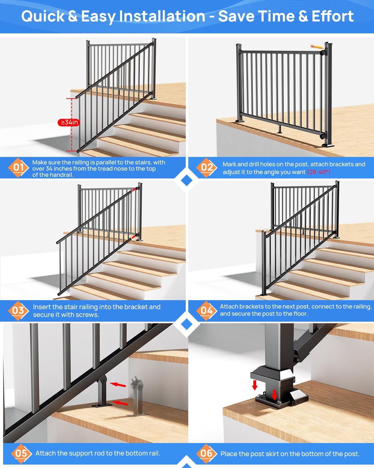 6 ft. W Aluminum Stair Railing Kit V86002