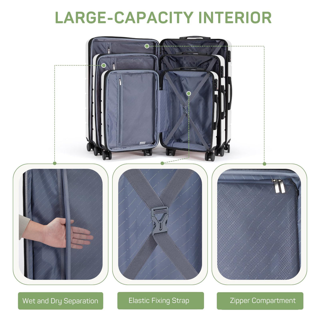 20 Inch White Expandable Hard Shell Carry-On Luggage E1704