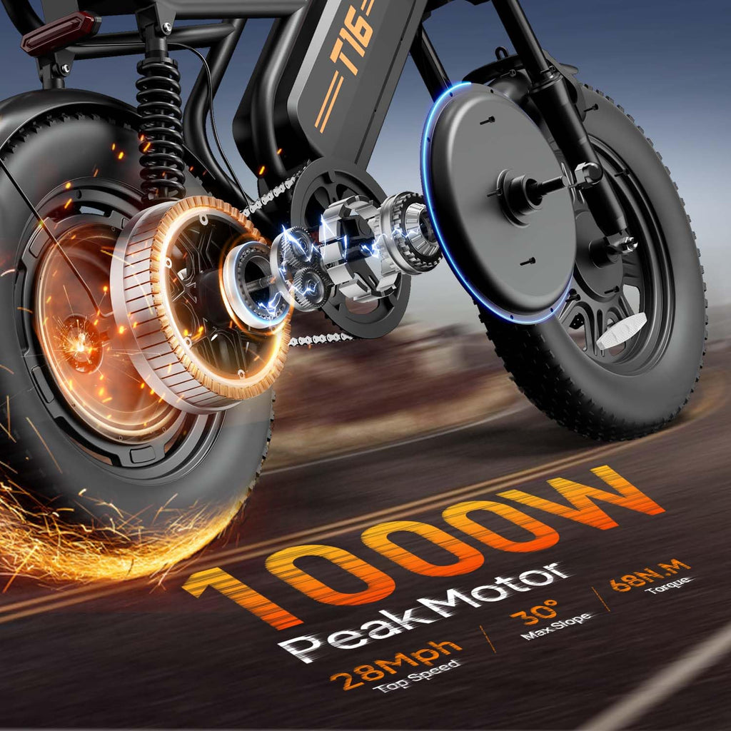1000W Peak Electric Bike with 48V 13AH Battery, 16" Fat Tire I583