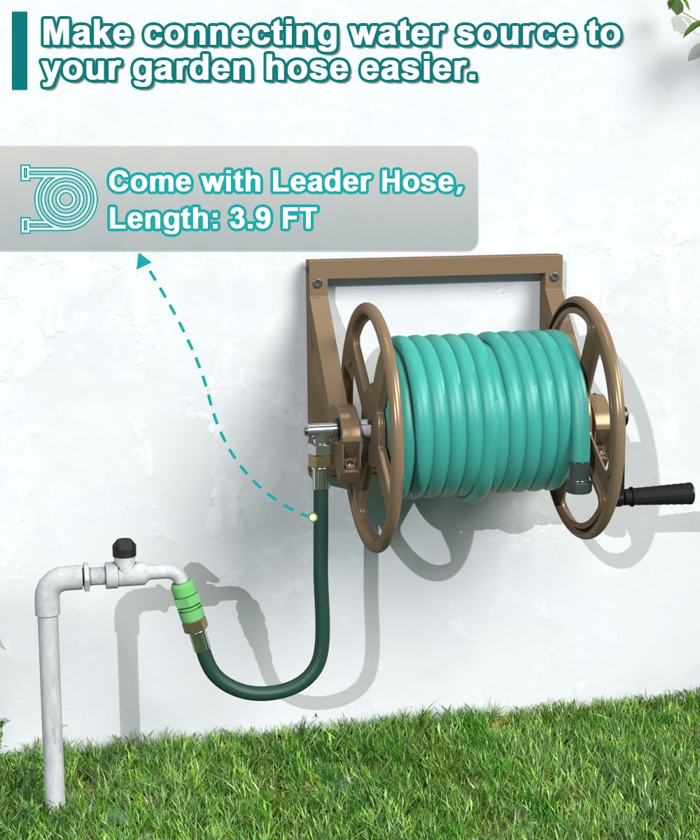 Wall Mounted Metal Garden Hose Reel Holds 125 ft H471