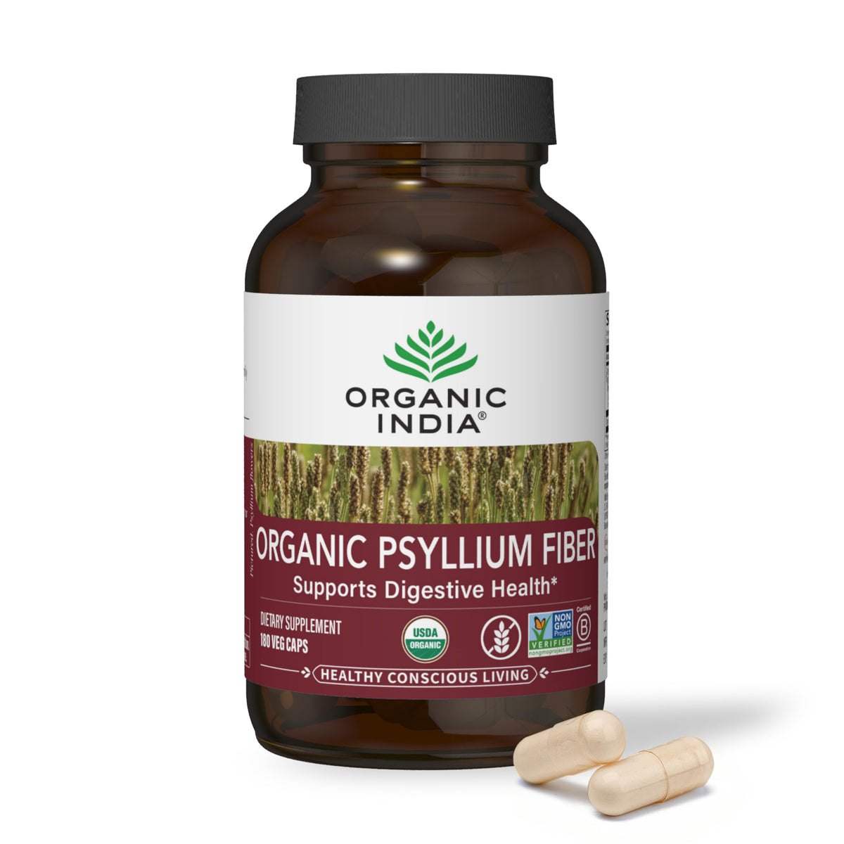 Psyllium Husk Capsules Fiber Supplement Vegan 180 Count H425