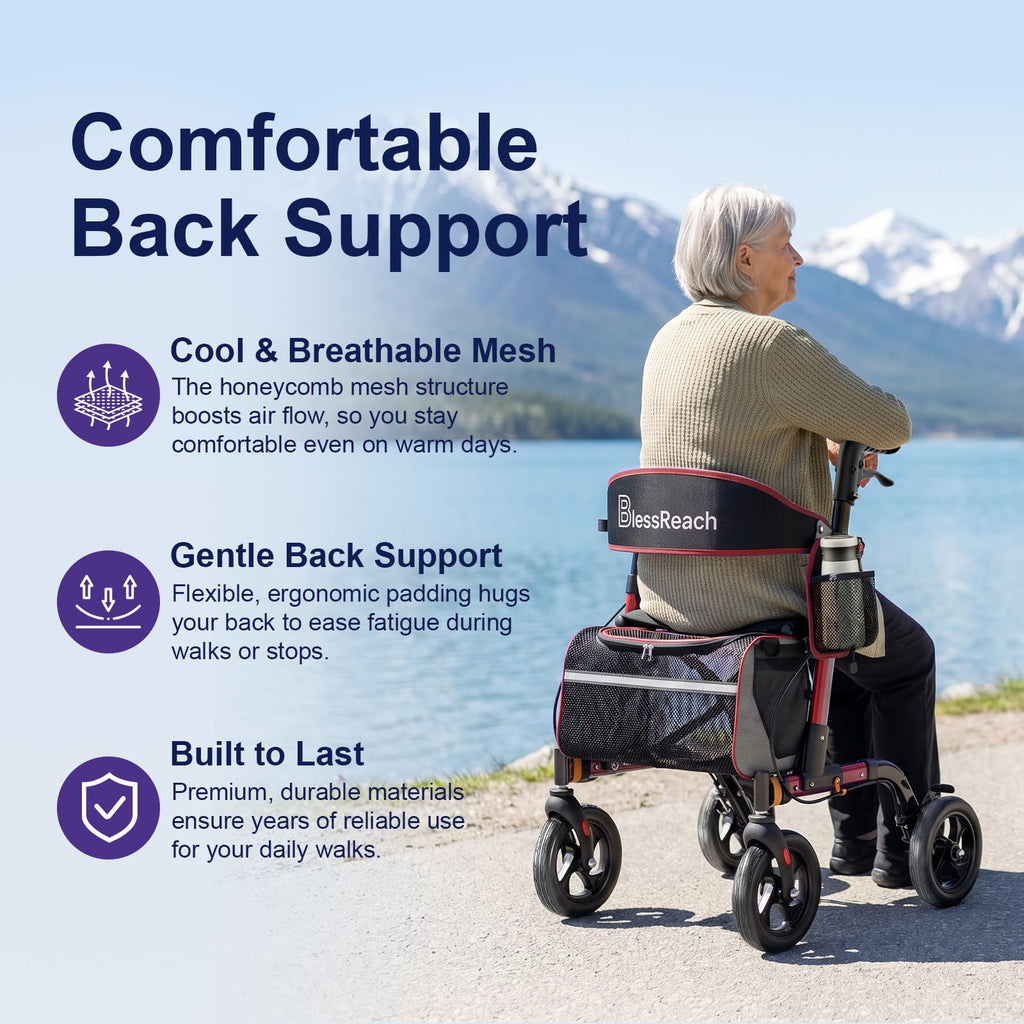 Lightweight Red Rollator Walker with Seat C376