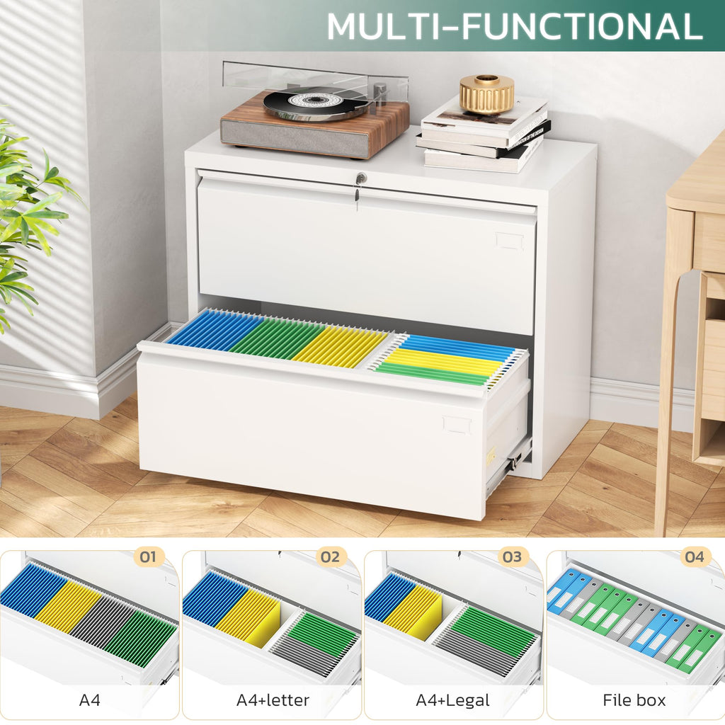 White 2 Drawer Metal File Cabinet with Lock W926