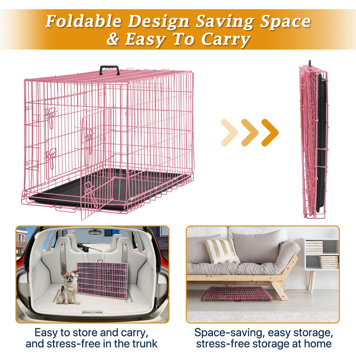 24" Pink Double Door Wire Dog Crate with Divider E86934