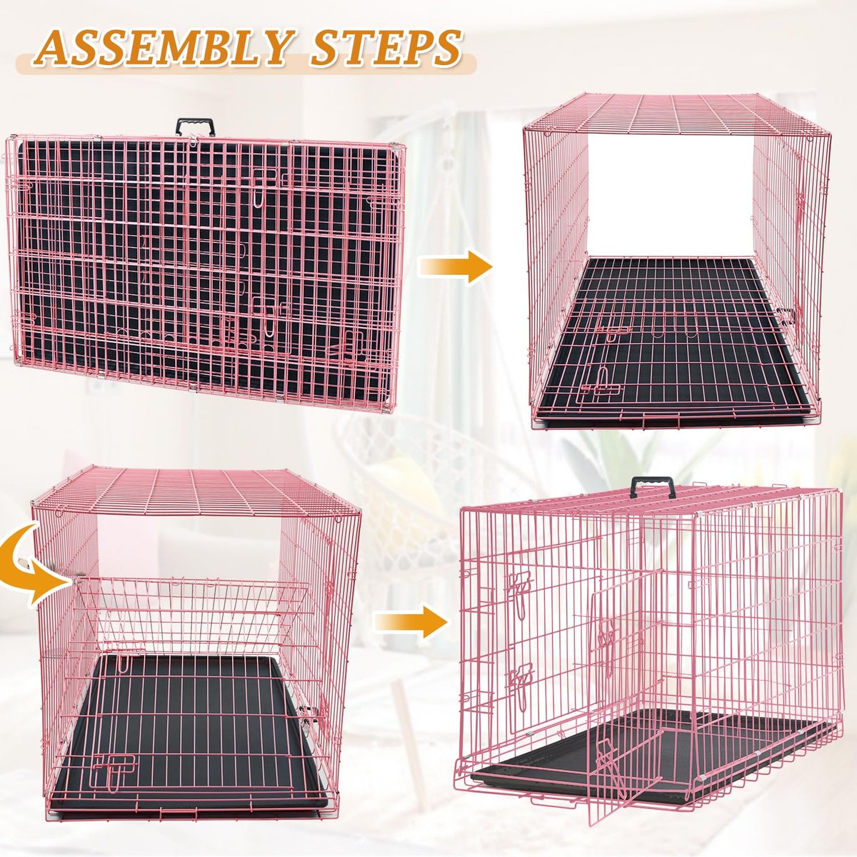 24" Pink Double Door Wire Dog Crate with Divider E86934