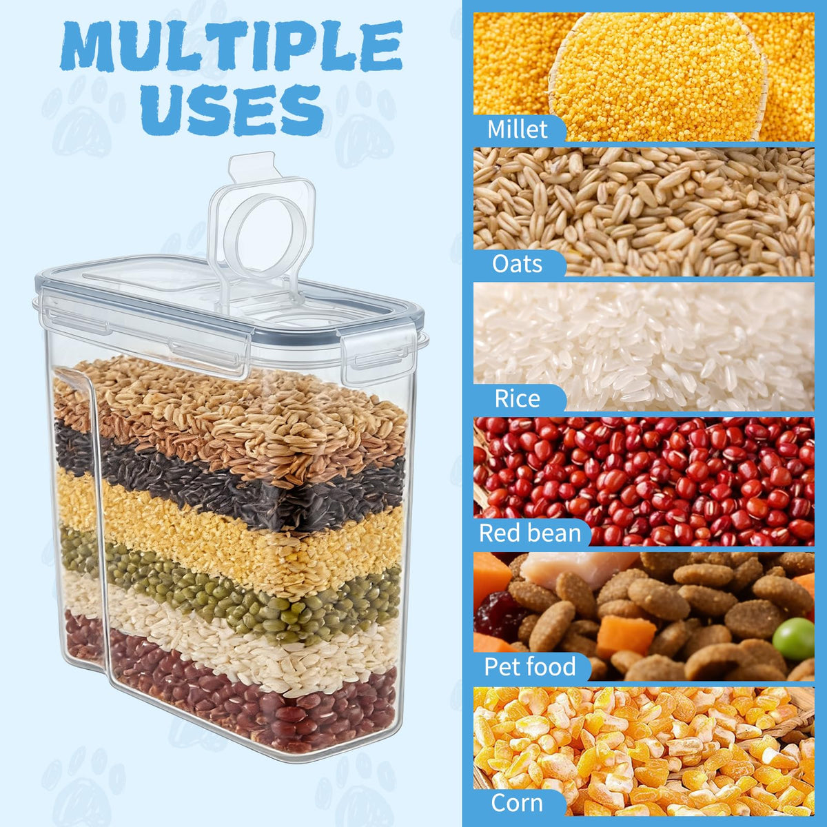 2 Pack Airtight Pet Food Storage Container with Lid, Scoop and Measuring Cup L6228