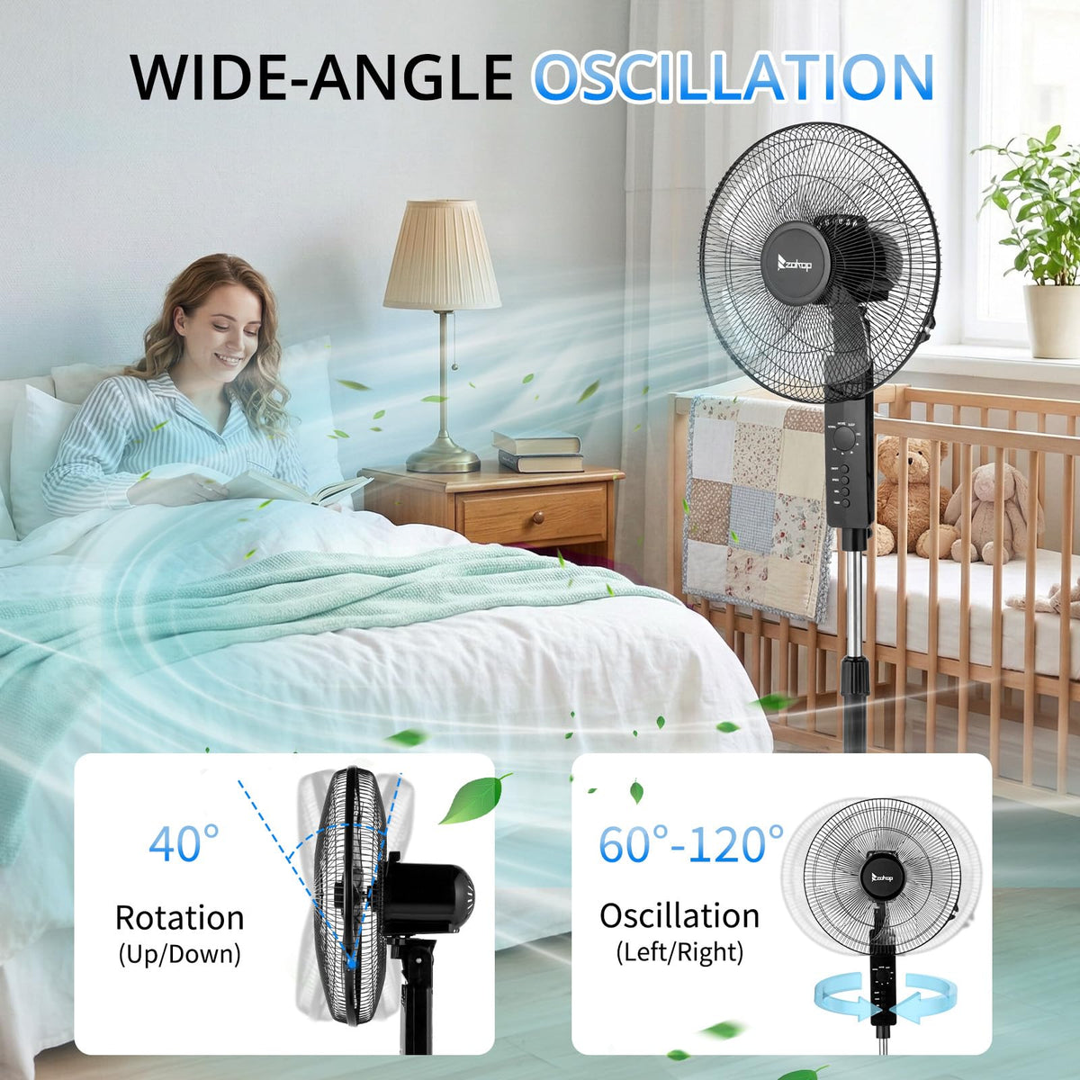 16 inch Oscillating Pedestal Fan with Remote Control, Black M8773