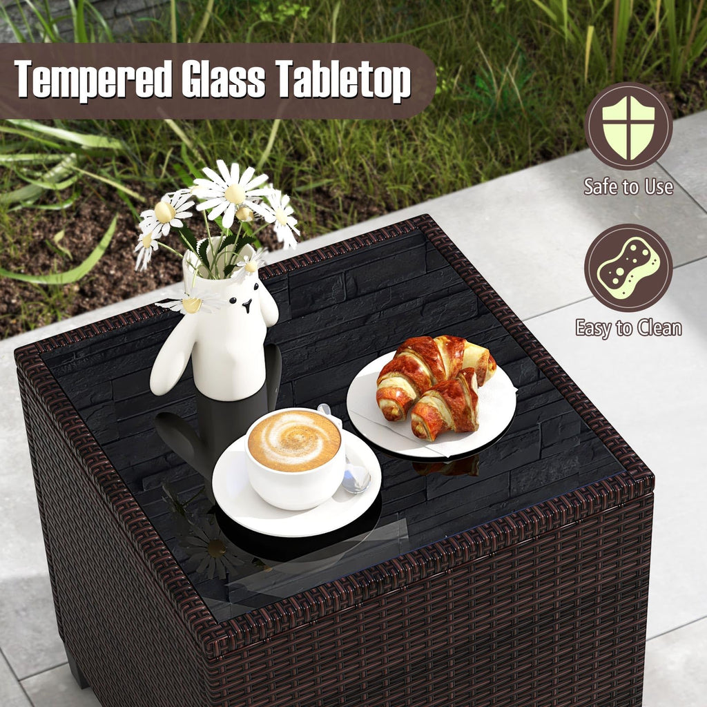 3 Pieces PE Rattan Wicker Outdoor Sofa Set with Cushion and Tempered Glass Tabletop C172