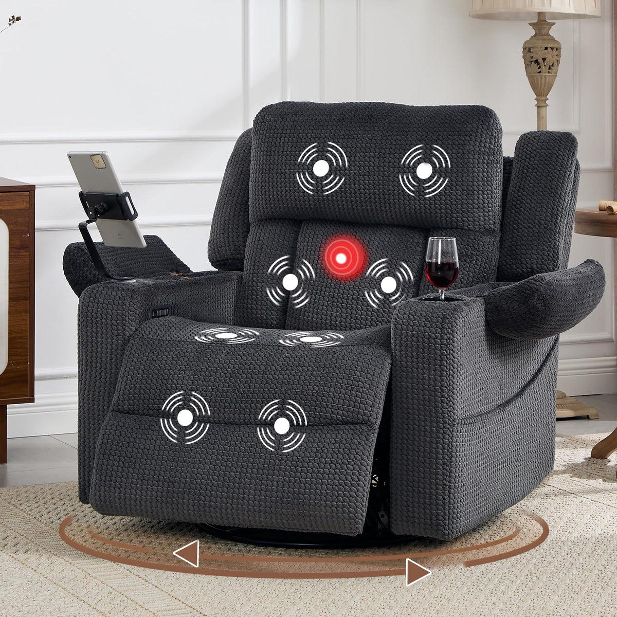 Oversized Power Recliner Chair with Massage and Heat, Grey D863