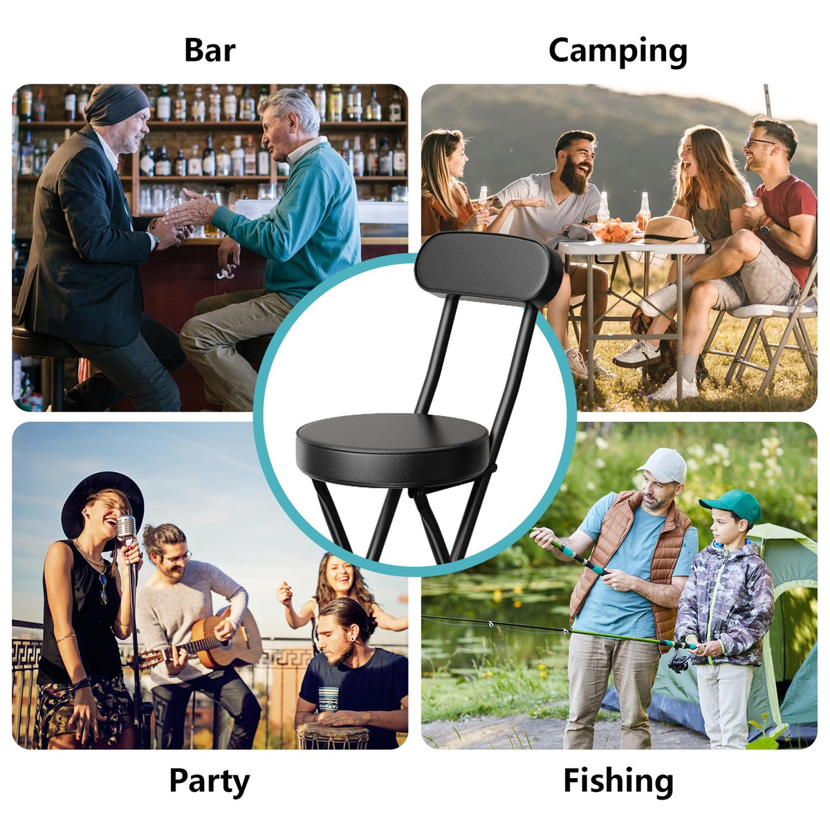 Cushioned Black Folding Stool Y8806