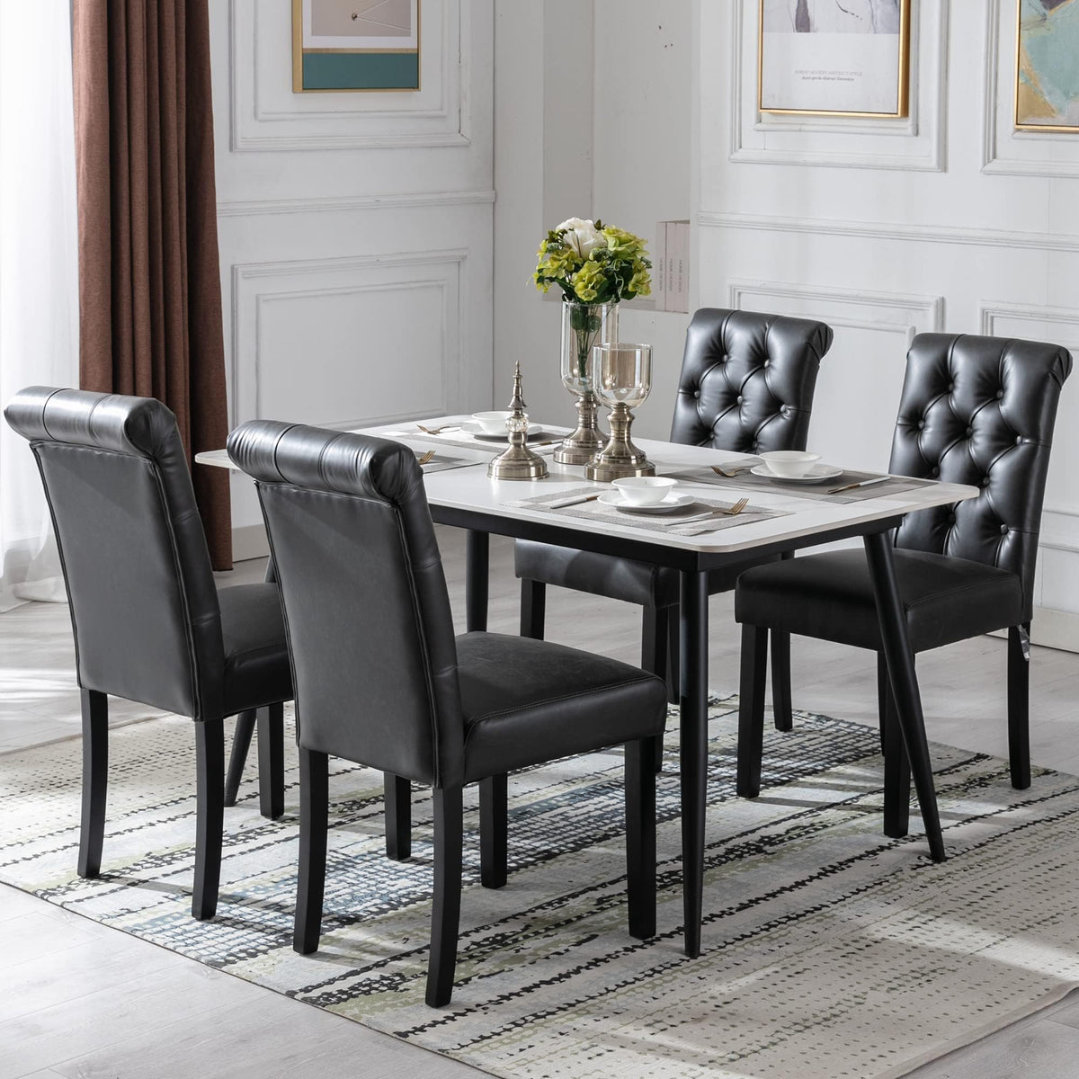 Black Set of 4 PU Leather Tufted Dining Chairs L904