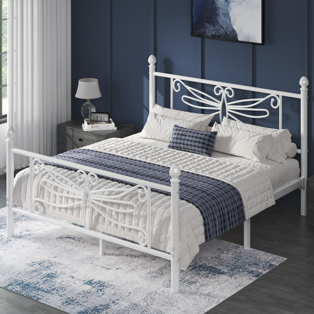 White Full Size Metal Platform Bed Frame M3115