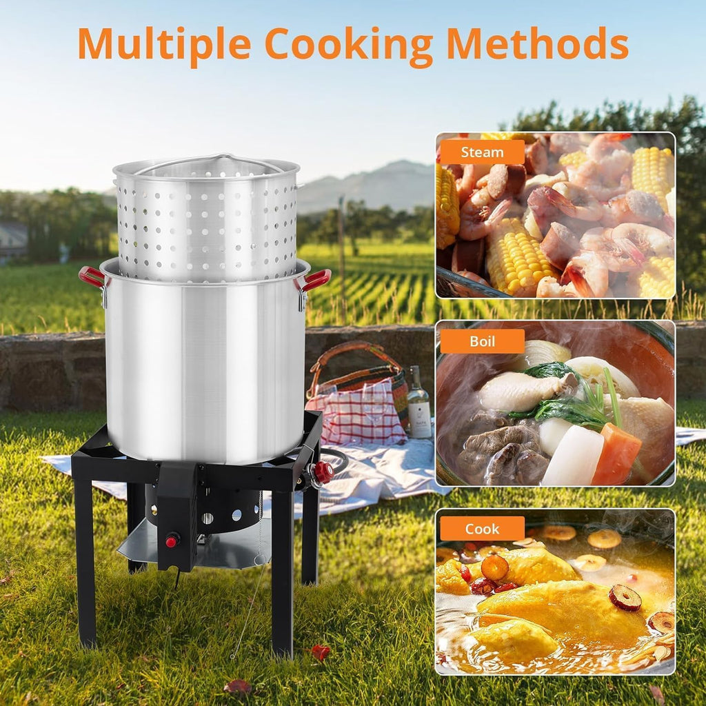 60 Qt Aluminum Seafood Boil Pot with Basket and Burner S744004