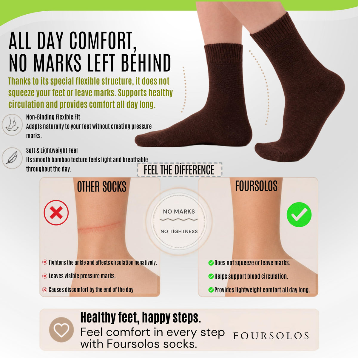 White Bamboo Diabetic Socks Size 6–9 I458