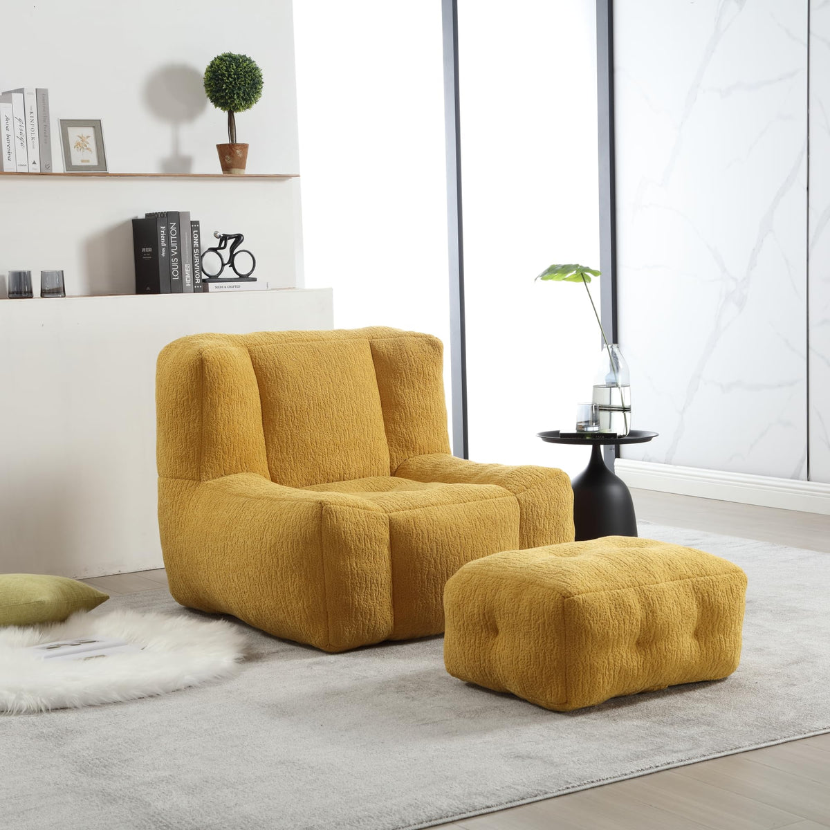 Yellow Memory Foam Bean Bag Chair with Ottoman L30628