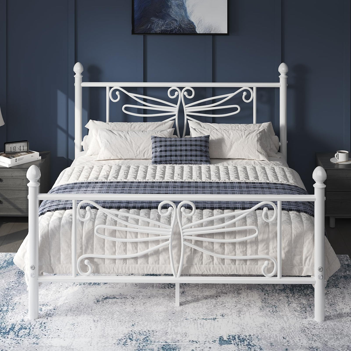 White Full Size Metal Platform Bed Frame M3115