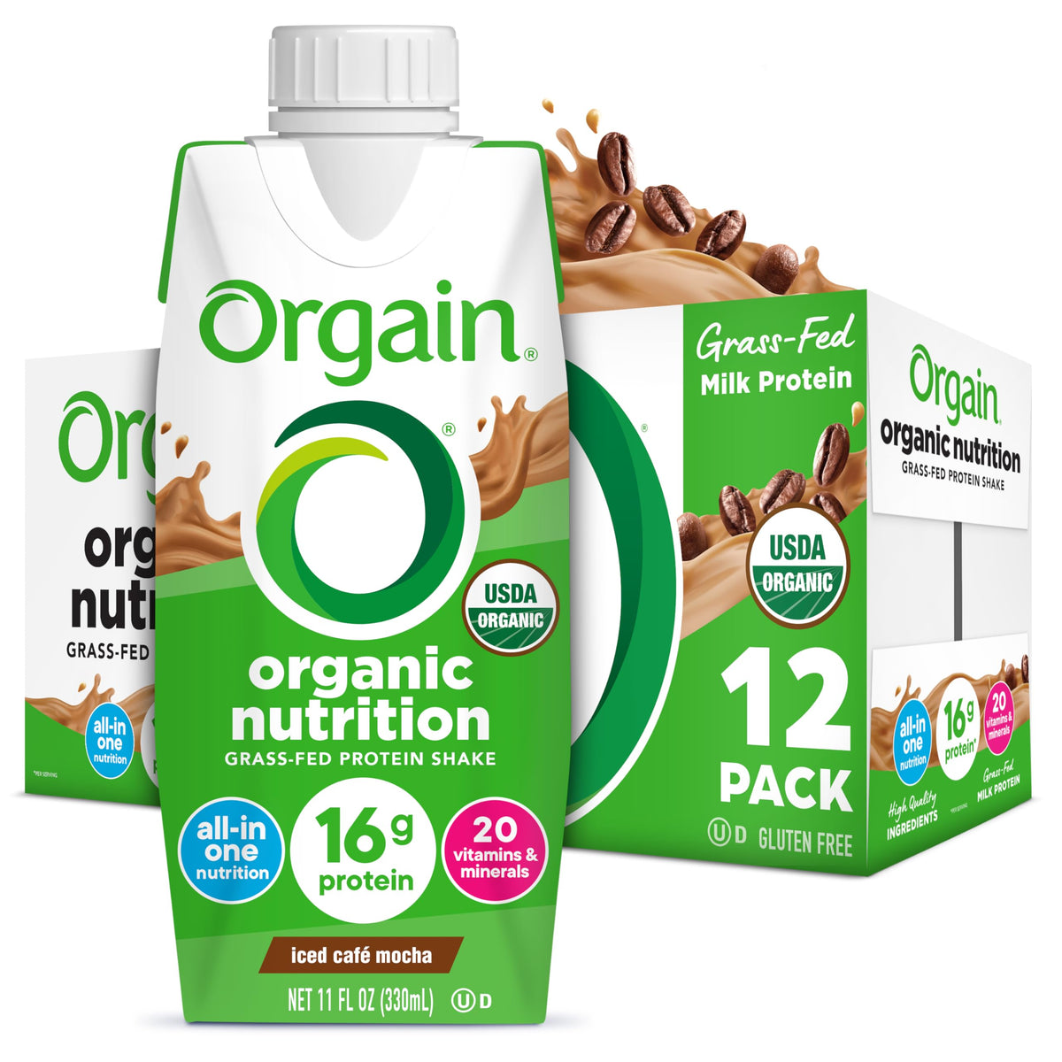 Organic Grass Fed Protein Shake, Café Mocha, 11oz, 12pk S843131