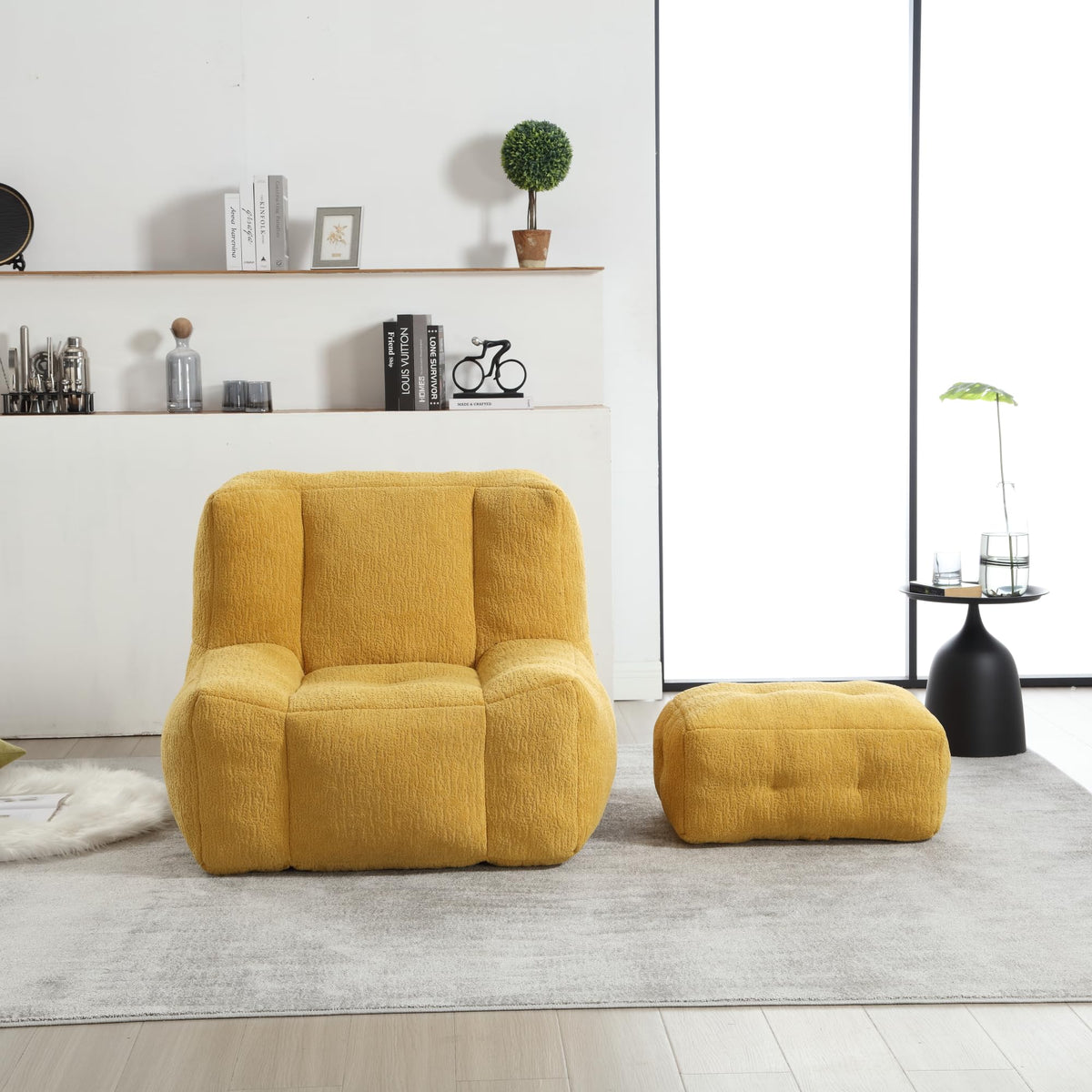Yellow Memory Foam Bean Bag Chair with Ottoman L30628
