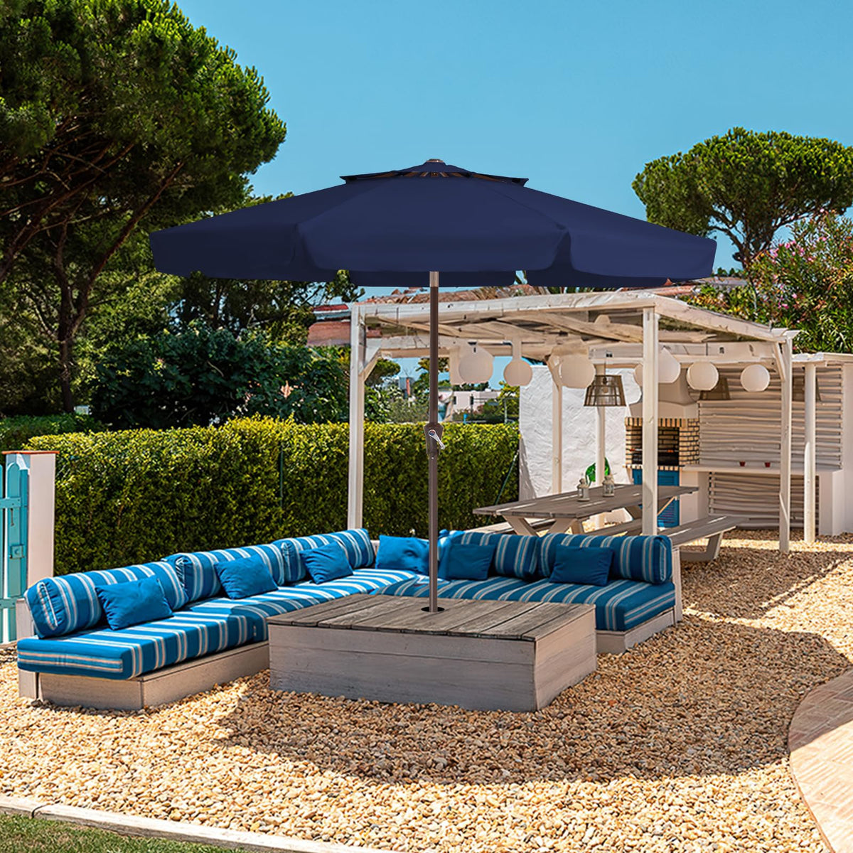 9ft 2-Tier Patio Umbrella, Crank Tilt, Navy Blue J943320