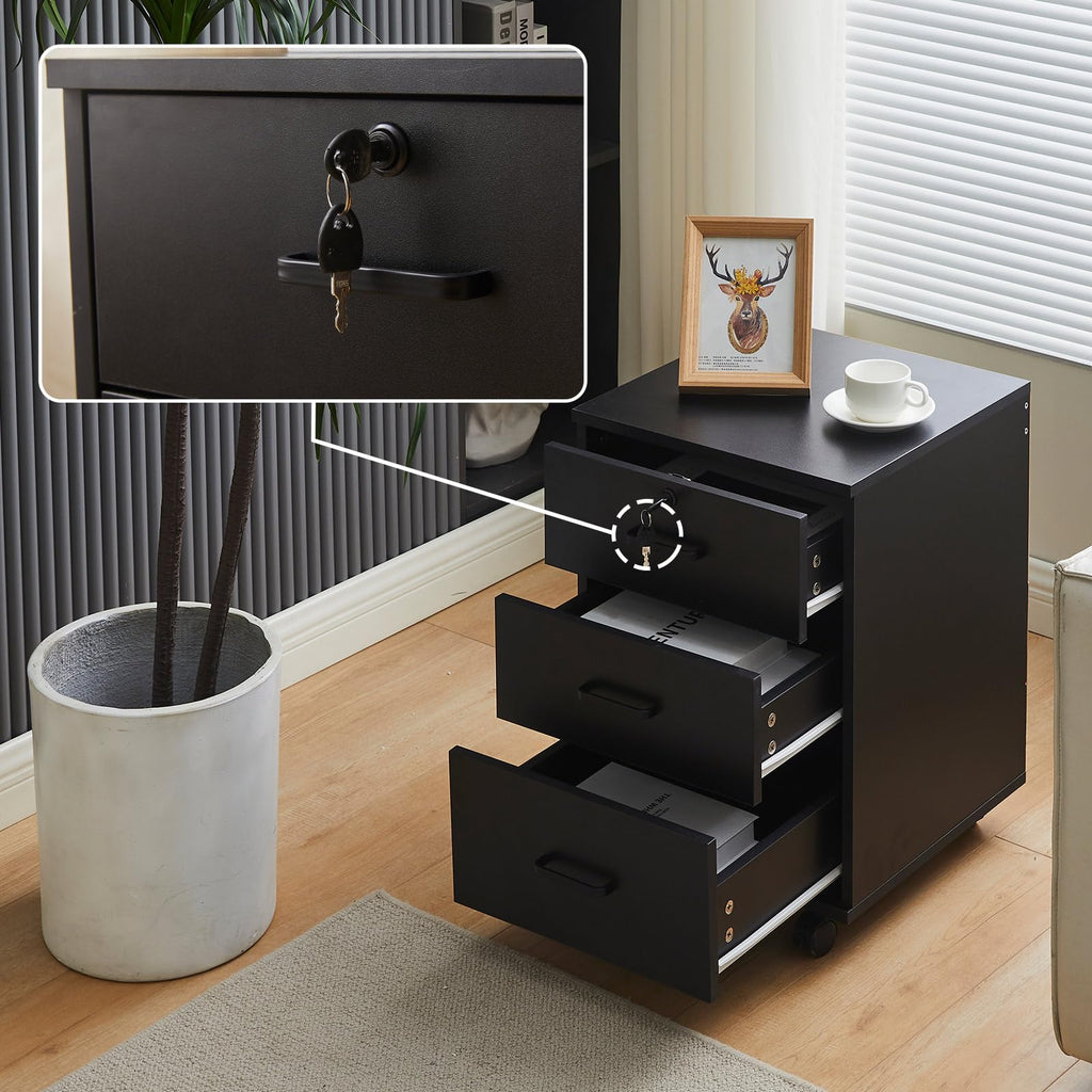 3 Drawer Black File Cabinet with Lock V9825