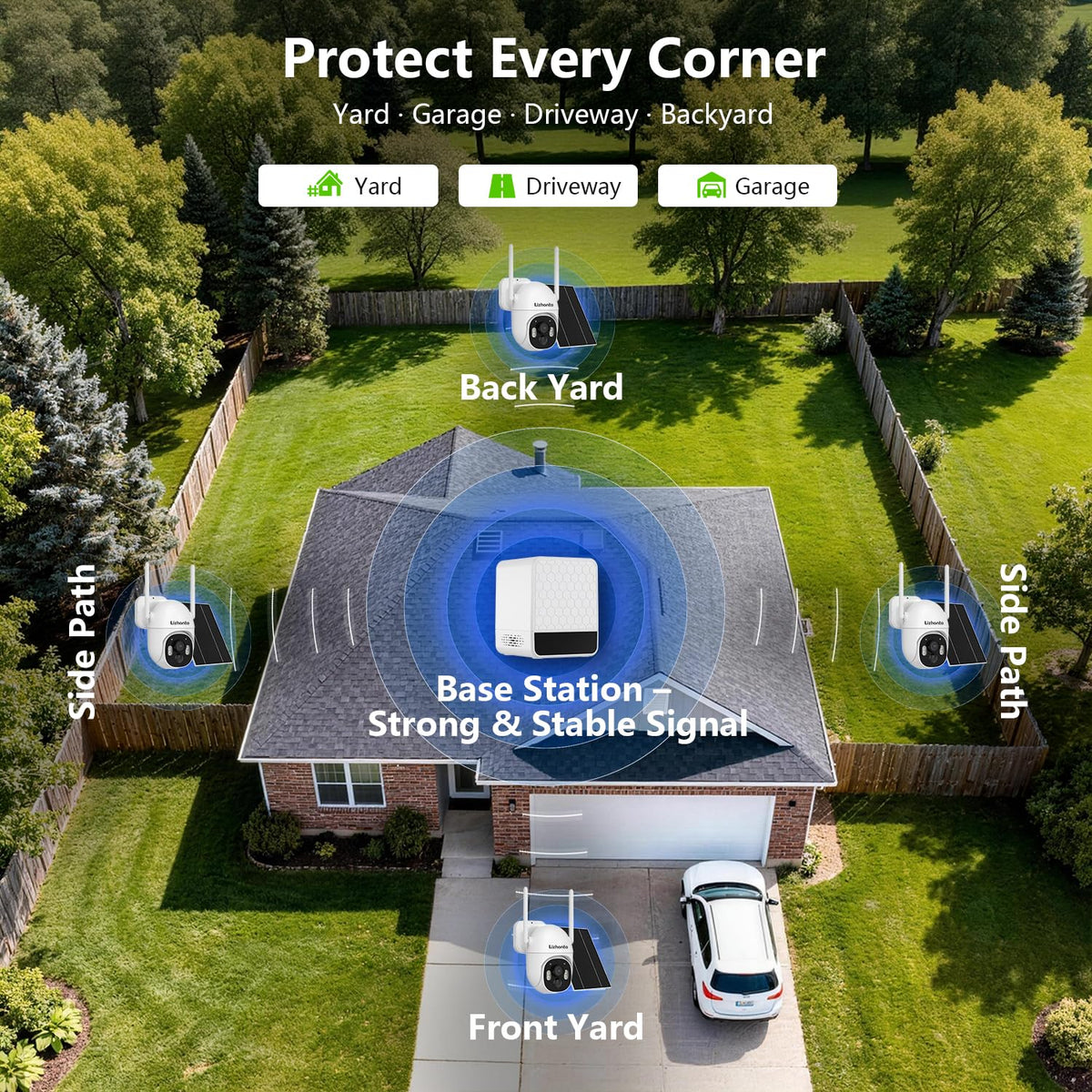 Solar Security Cameras Wireless Outdoor 4-Camera System V1736