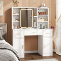 White Vanity Desk with Sliding Mirror and LED Lights K74247