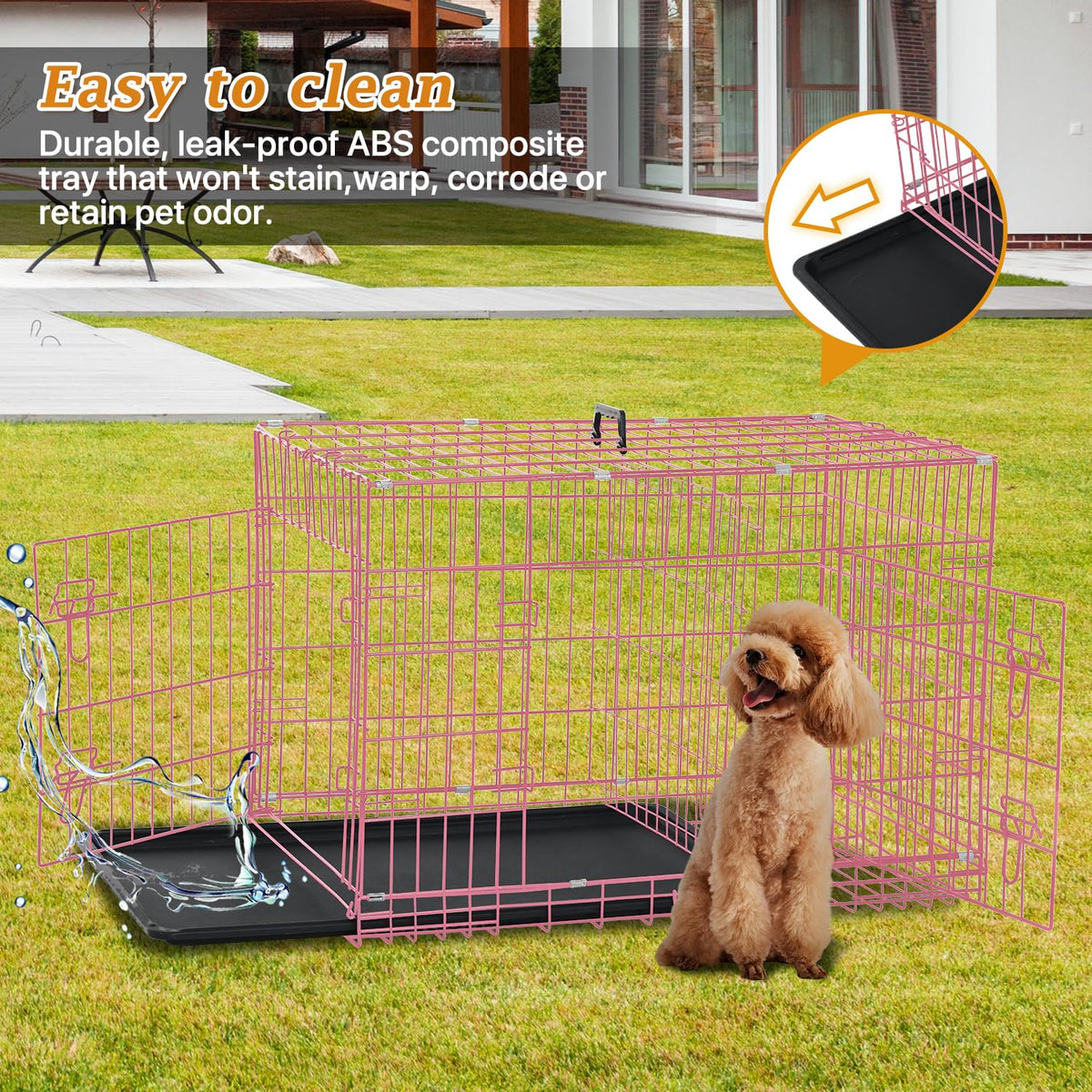 24" Pink Double Door Wire Dog Crate with Divider E86934