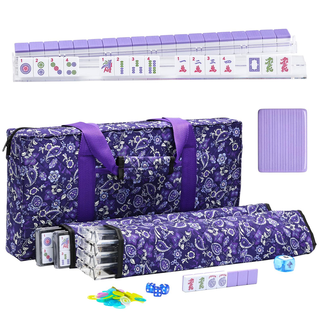 Purple 166 Tile Mahjong Set with Racks and Bag J513810