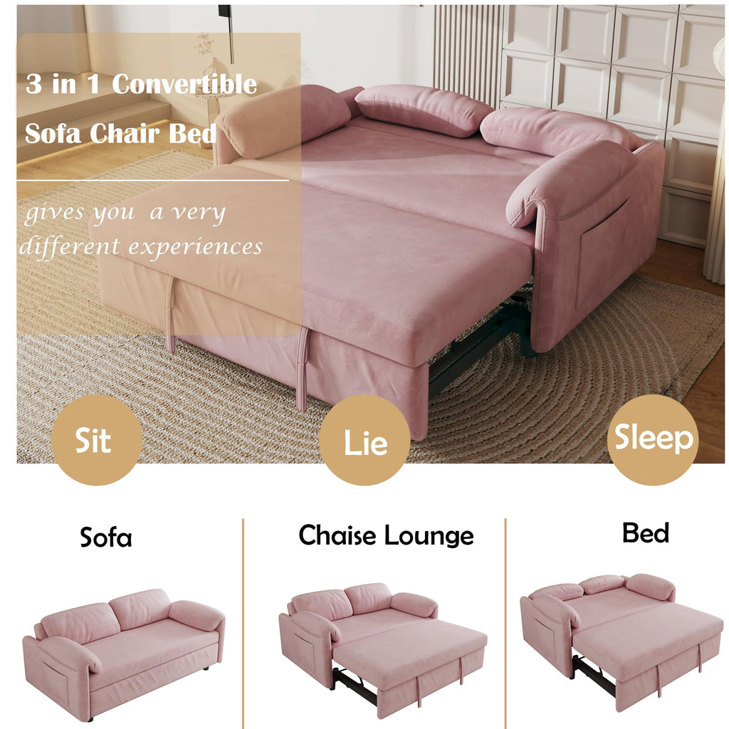 Pink Velvet 3 in 1 Convertible Sofa Bed T2205