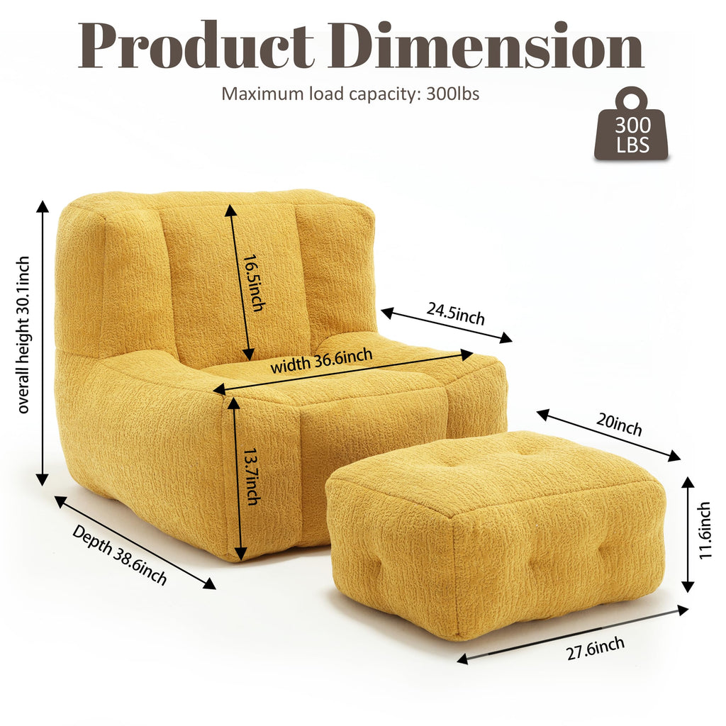 Yellow Memory Foam Bean Bag Chair with Ottoman L30628