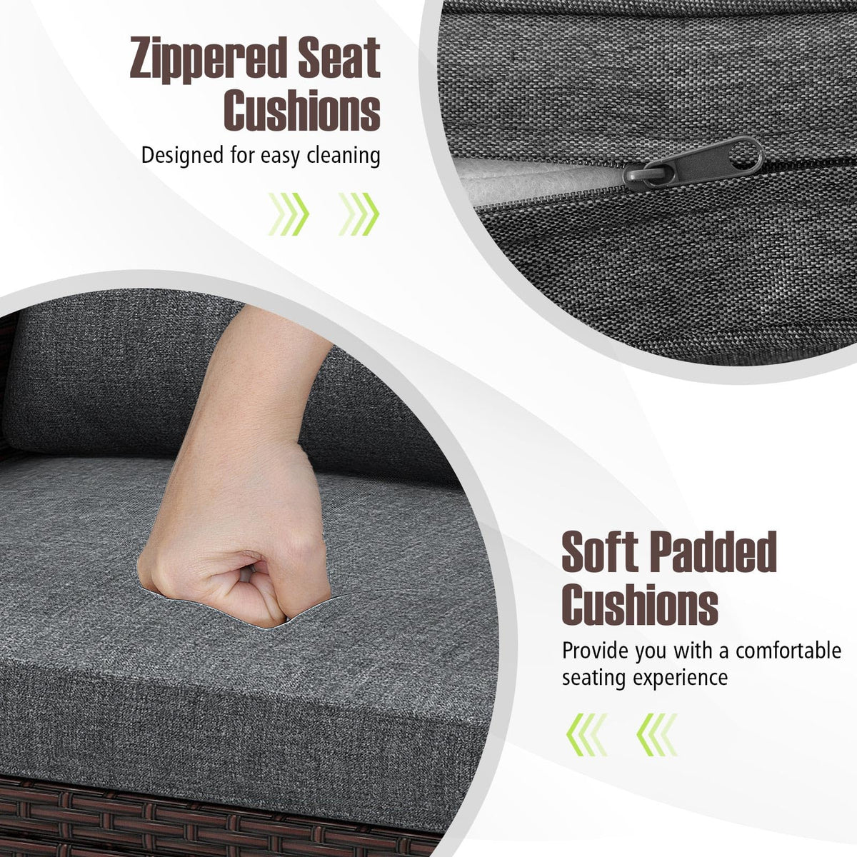 3 Pieces PE Rattan Wicker Outdoor Sofa Set with Cushion and Tempered Glass Tabletop C172