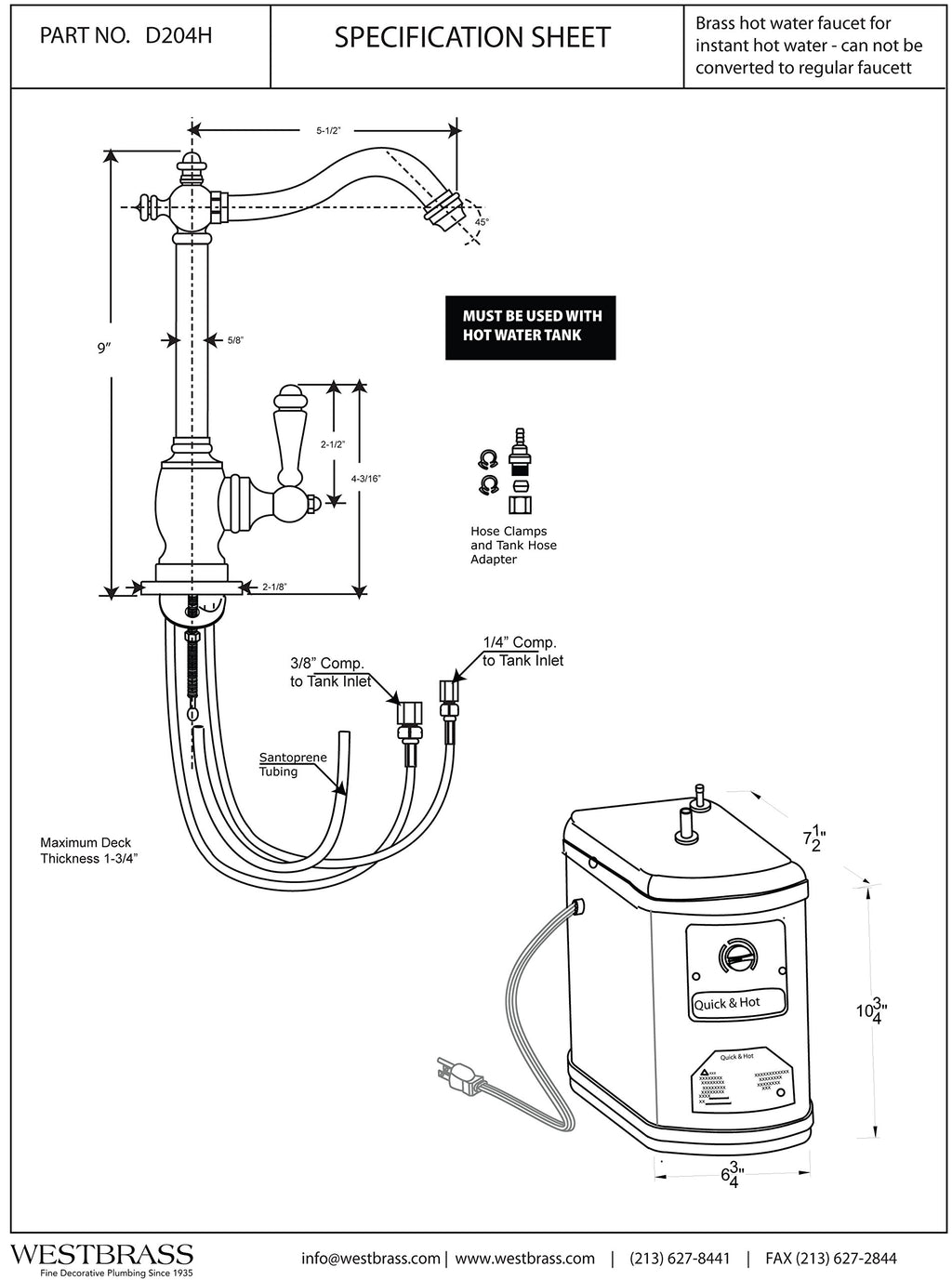 9" 1-Handle Hot Water Dispenser Faucet with Heating Tank, Oil Rubbed Bronze M8630