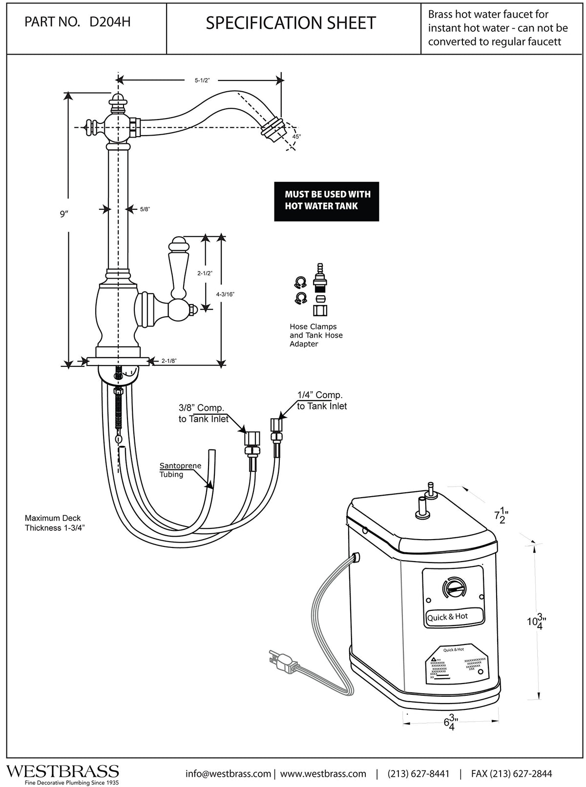 9" 1-Handle Hot Water Dispenser Faucet with Heating Tank, Oil Rubbed Bronze M8630