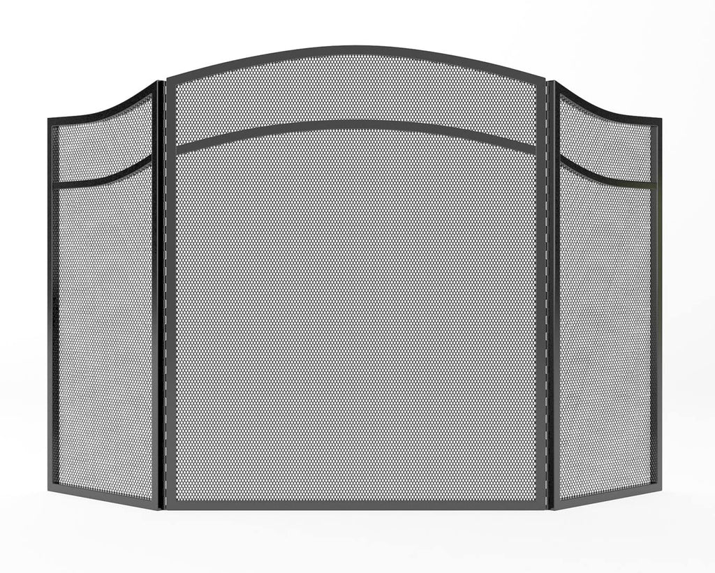 3 Panels Fireplace Screen with Arch Frame Black E4366