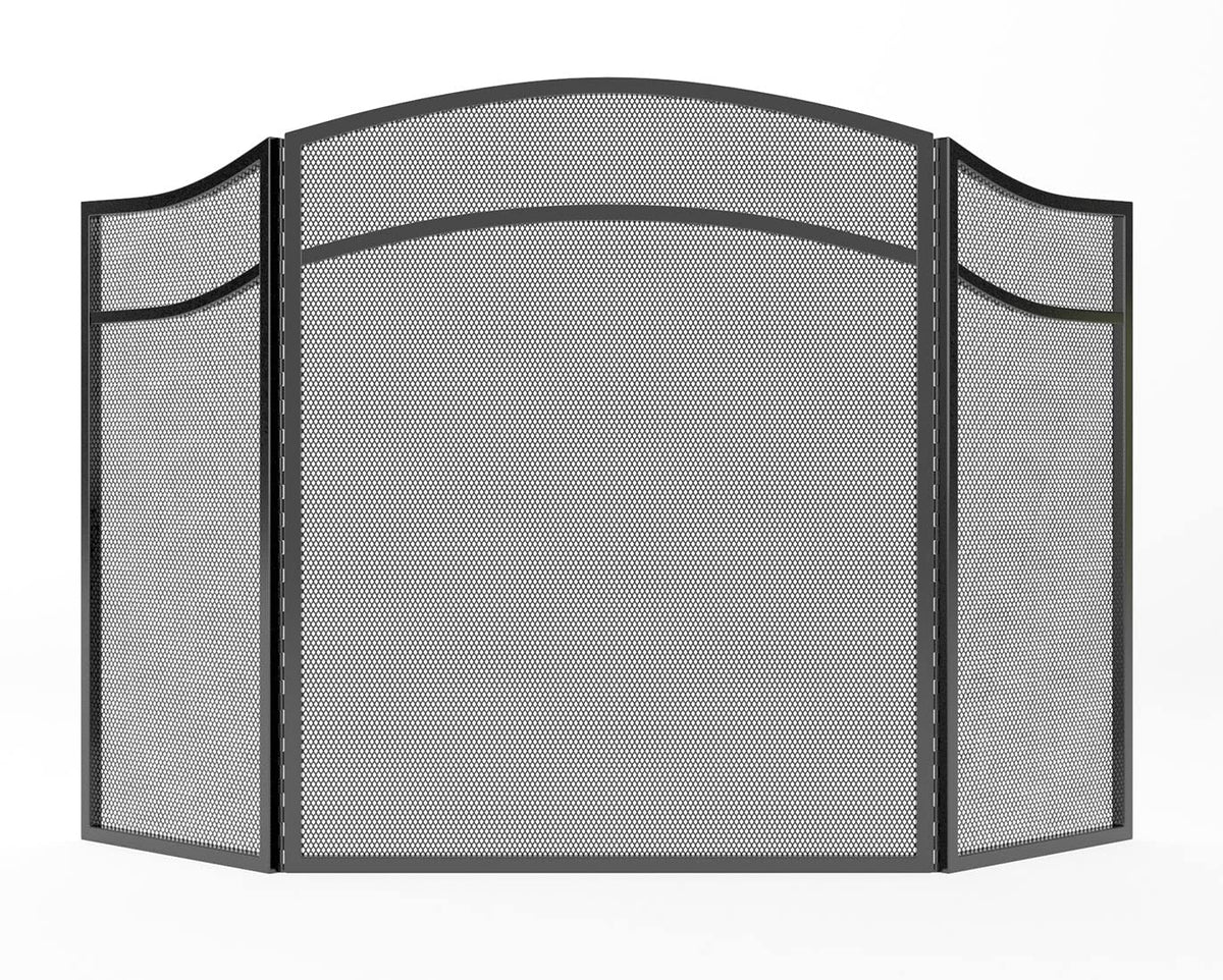 3 Panels Fireplace Screen with Arch Frame Black E4366