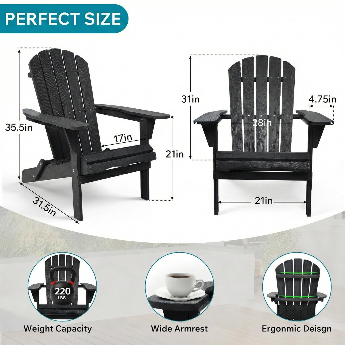 Folding Solid Cedar Wood Adirondack Chair N1411