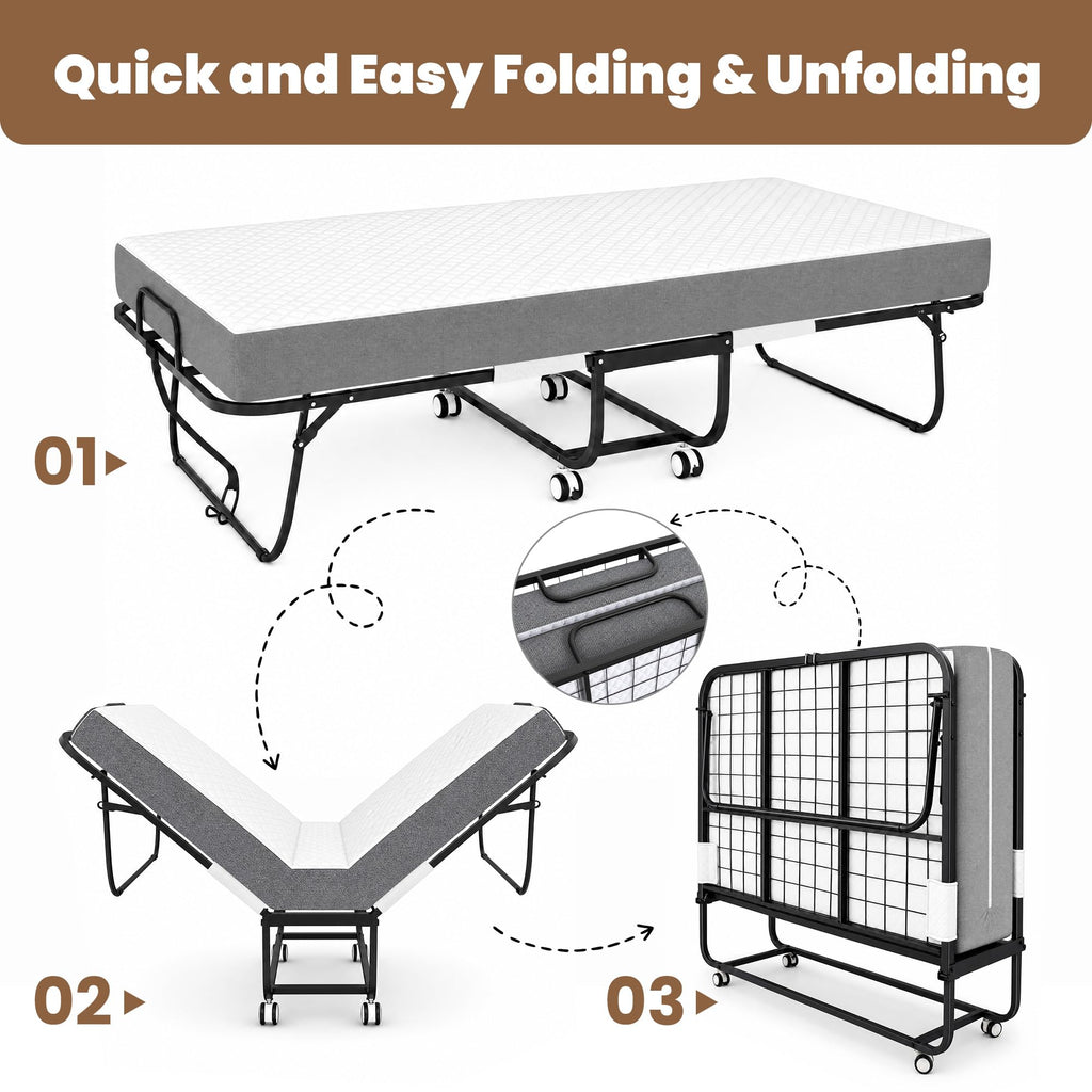 Folding Bed with Mattress Extra Wide Guest Bed M698619